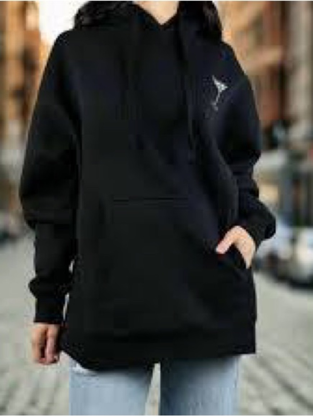 Brunette The Label Black Oversized Hoodie with Chest Logo